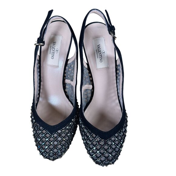 Valentino Garavani Crystal Strass Mesh Platform Slingback Heels Stilettos EU 38 - Picture 2 of 10